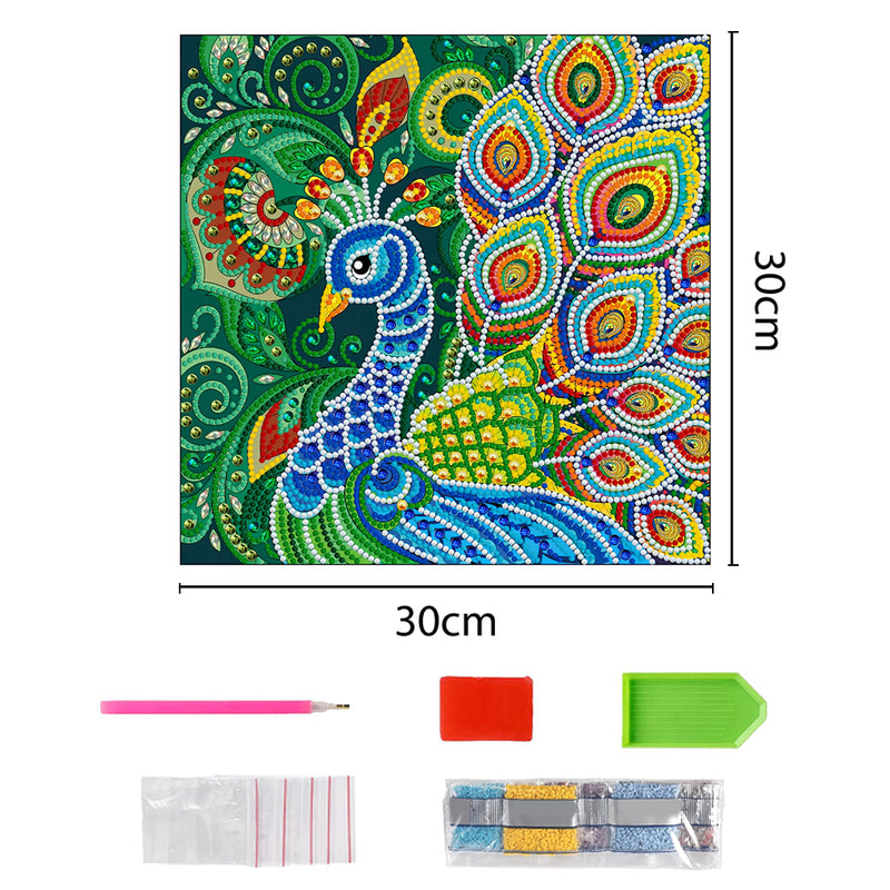 Green Peacock Luminous Special Shaped Diamond Painting