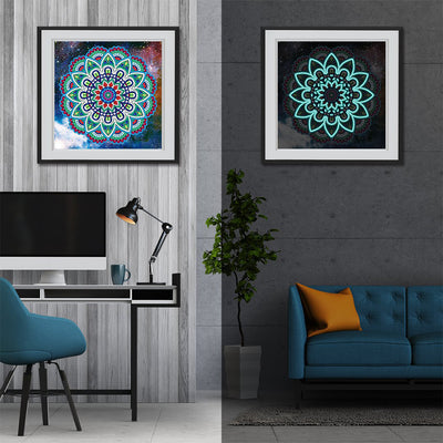 Blue Lotus Mandala Luminous Special Shaped Diamond Painting