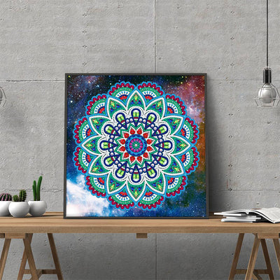 Blue Lotus Mandala Luminous Special Shaped Diamond Painting