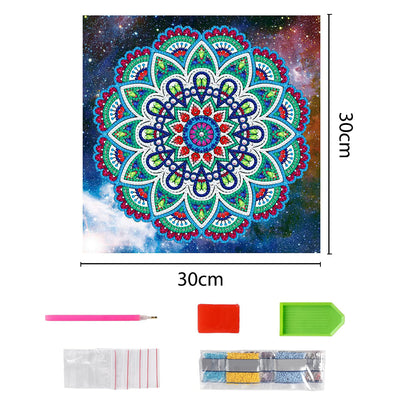 Blue Lotus Mandala Luminous Special Shaped Diamond Painting