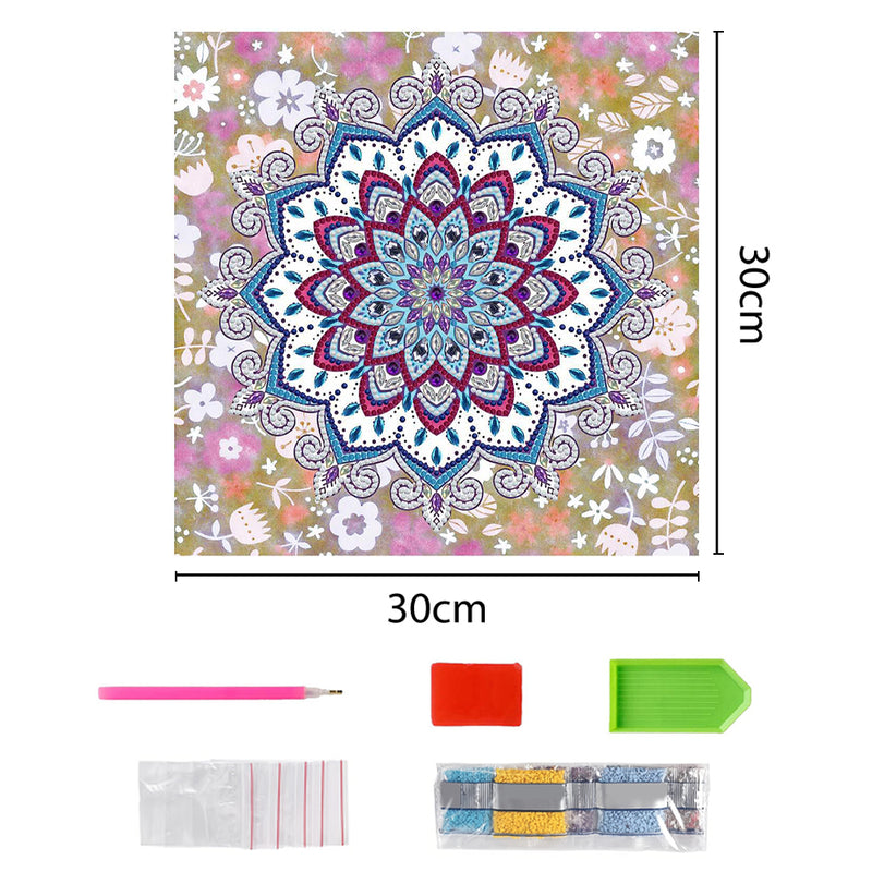 Red and Blue Lotus Mandala Luminous Special Shaped Diamond Painting