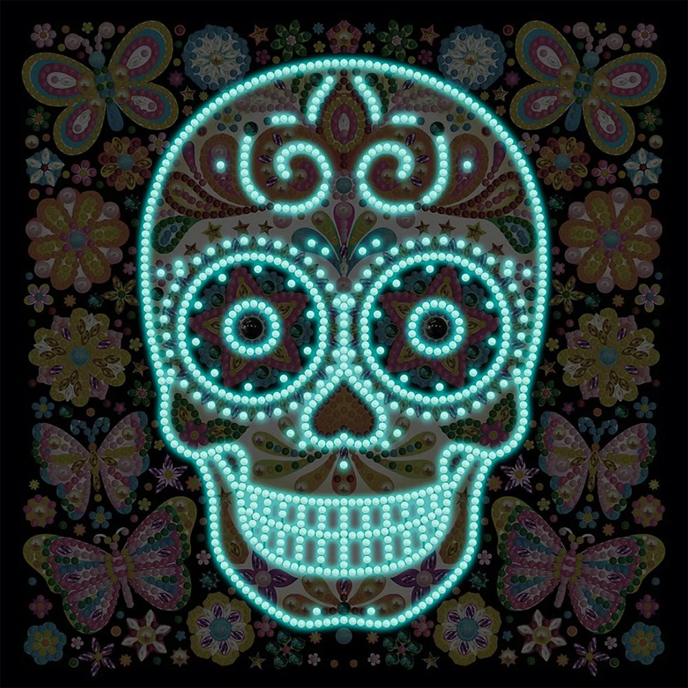 Skull and Butterfly Luminous Special Shaped Diamond Painting