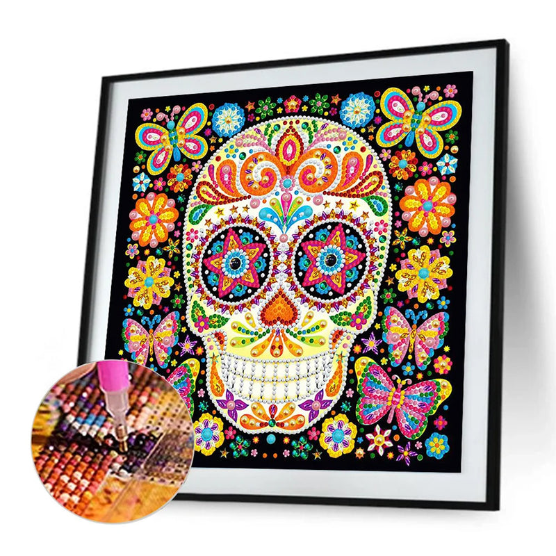 Skull and Butterfly Luminous Special Shaped Diamond Painting