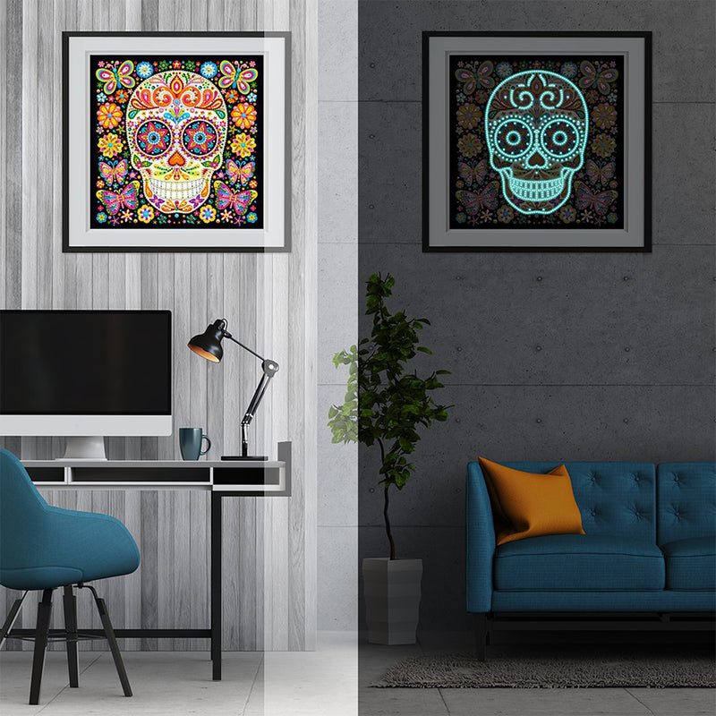 Skull and Butterfly Luminous Special Shaped Diamond Painting