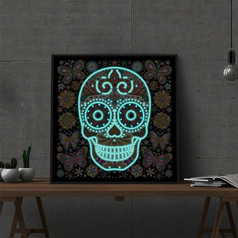 Skull and Butterfly Luminous Special Shaped Diamond Painting