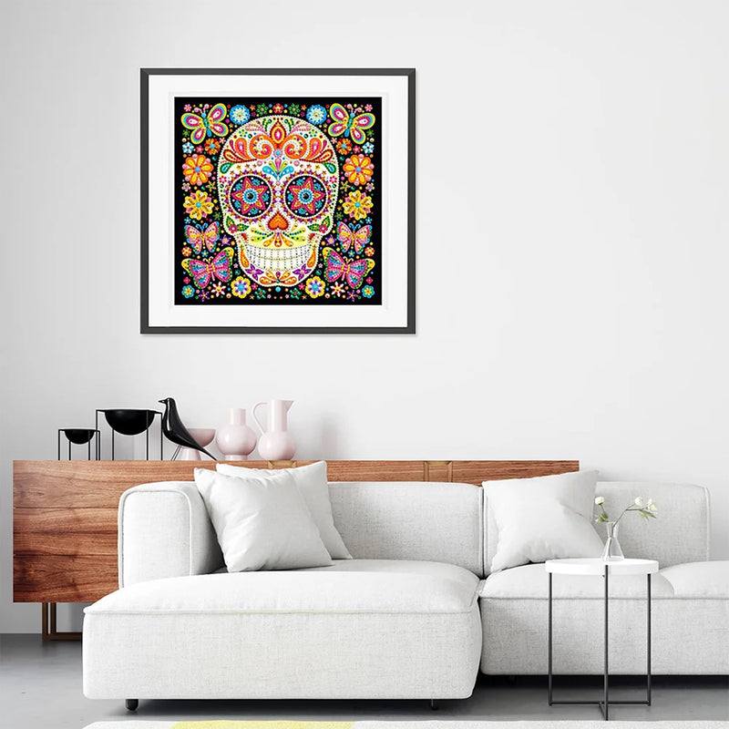 Skull and Butterfly Luminous Special Shaped Diamond Painting