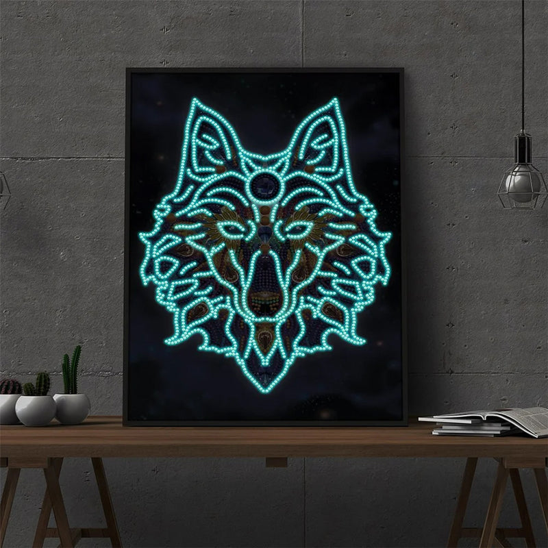 Wolf Head Luminous Special Shaped Diamond Painting