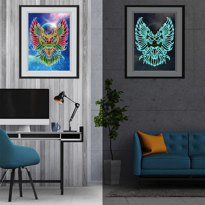 Ferocious Owl Luminous Special Shaped Diamond Painting