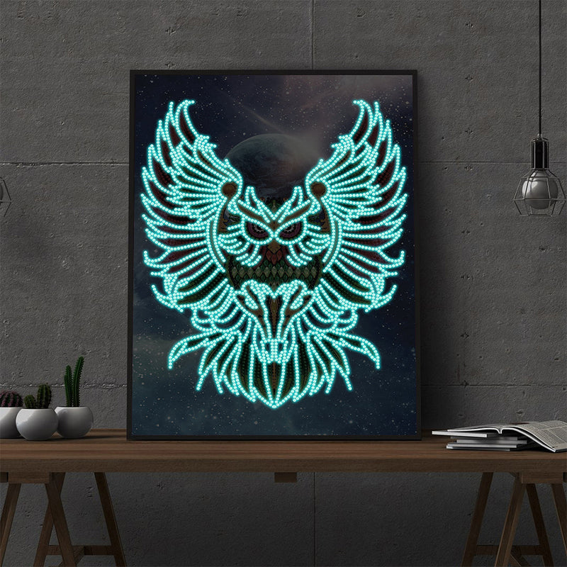 Ferocious Owl Luminous Special Shaped Diamond Painting