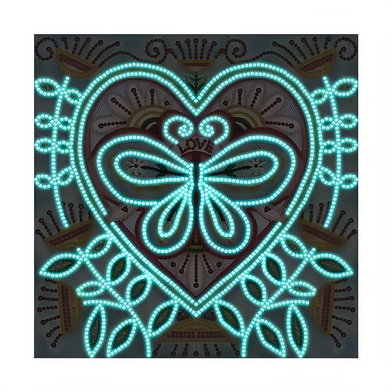 Butterfly in Heart Luminous Special Shaped Diamond Painting