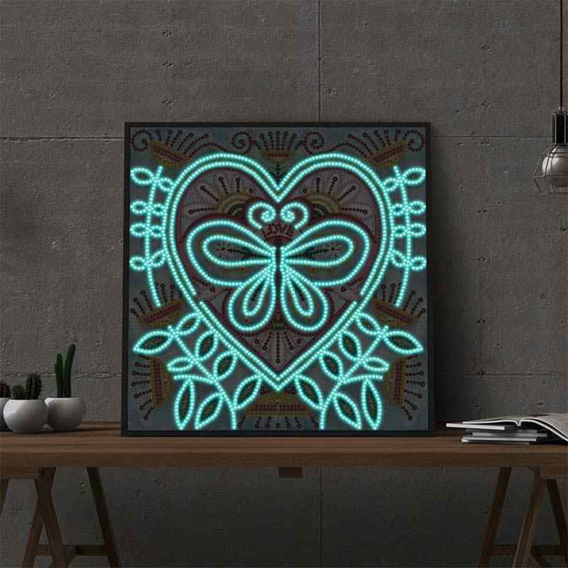 Butterfly in Heart Luminous Special Shaped Diamond Painting