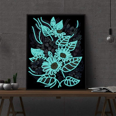 Flowers and Leaves Luminous Special Shaped Diamond Painting