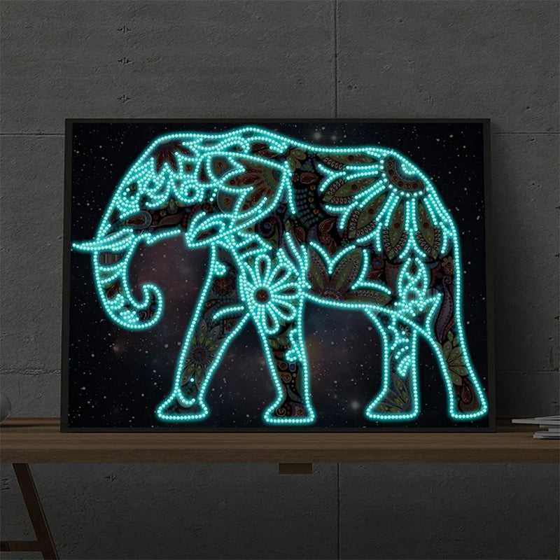 Flower Elephant Luminous Special Shaped Diamond Painting