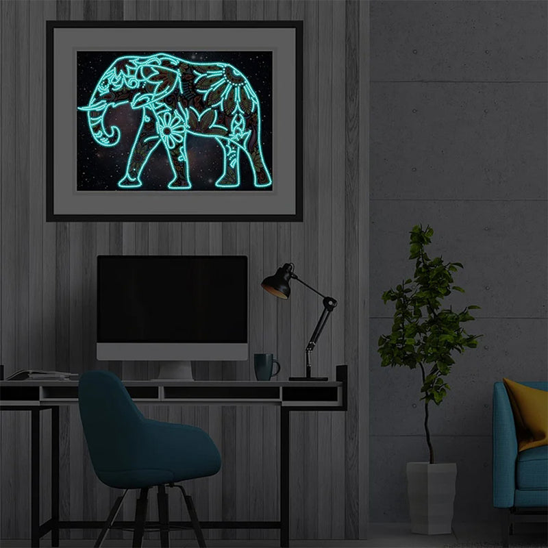 Flower Elephant Luminous Special Shaped Diamond Painting