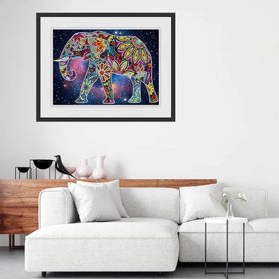 Flower Elephant Luminous Special Shaped Diamond Painting