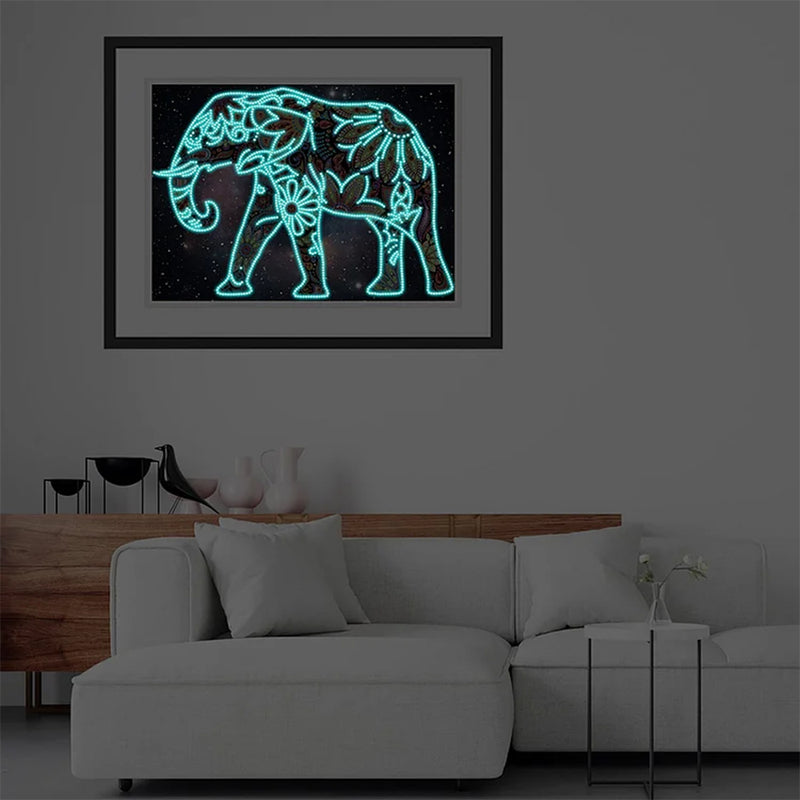 Flower Elephant Luminous Special Shaped Diamond Painting