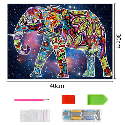 Flower Elephant Luminous Special Shaped Diamond Painting