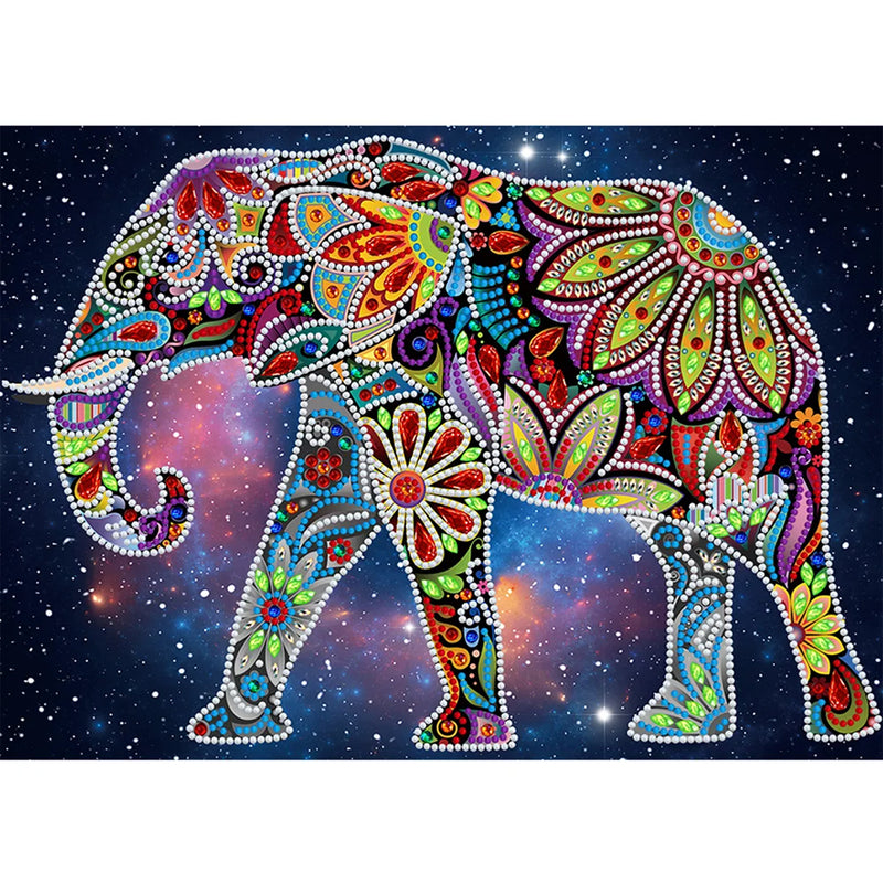 Flower Elephant Luminous Special Shaped Diamond Painting