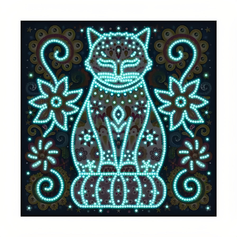 Flower Cat Luminous Special Shaped Diamond Painting
