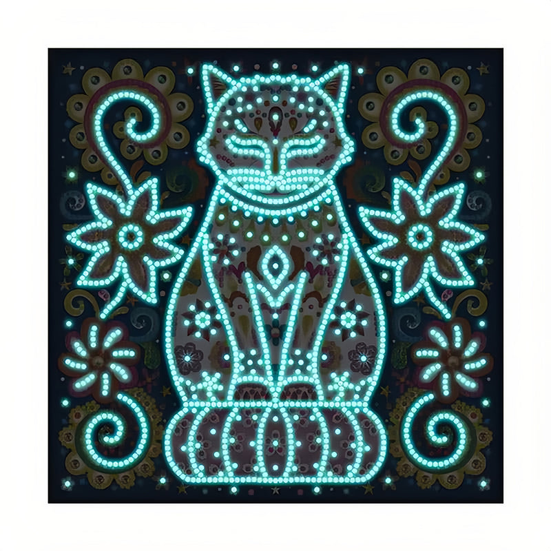 Flower Cat Luminous Special Shaped Diamond Painting