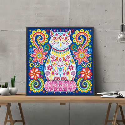 Flower Cat Luminous Special Shaped Diamond Painting