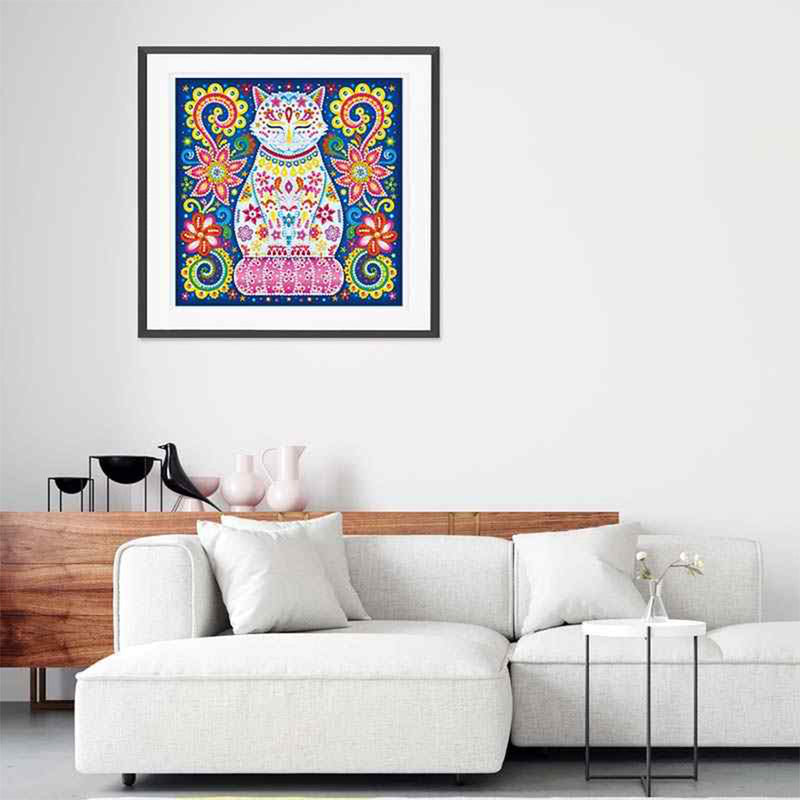 Flower Cat Luminous Special Shaped Diamond Painting