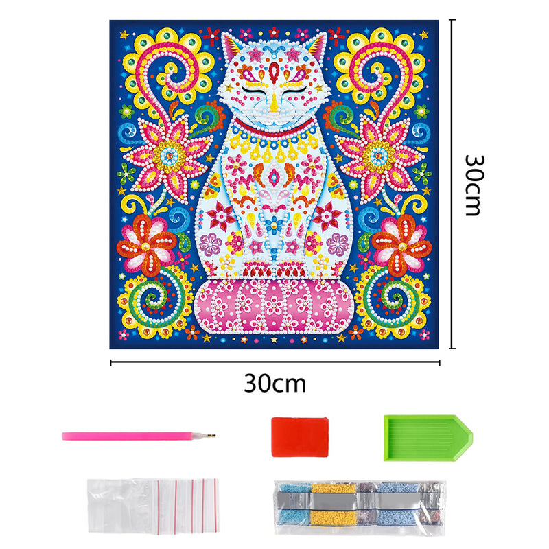 Flower Cat Luminous Special Shaped Diamond Painting