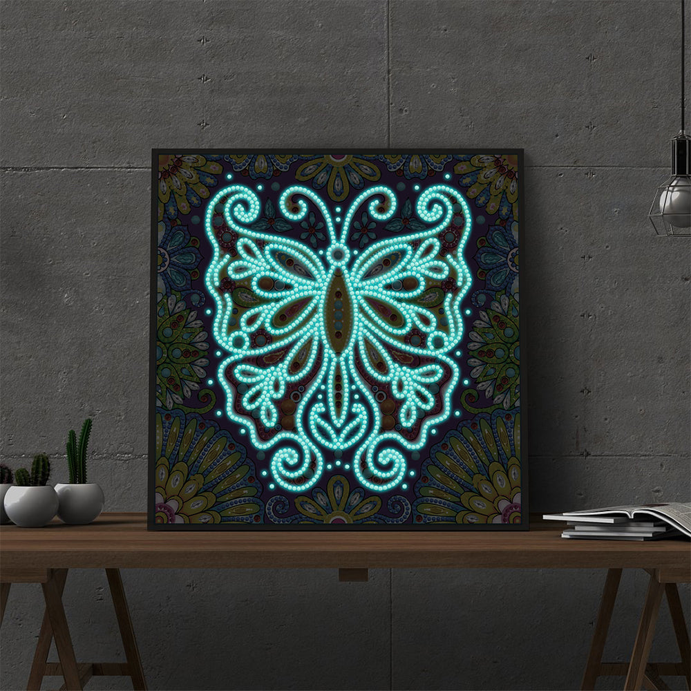 Flower Butterfly Luminous Special Shaped Diamond Painting