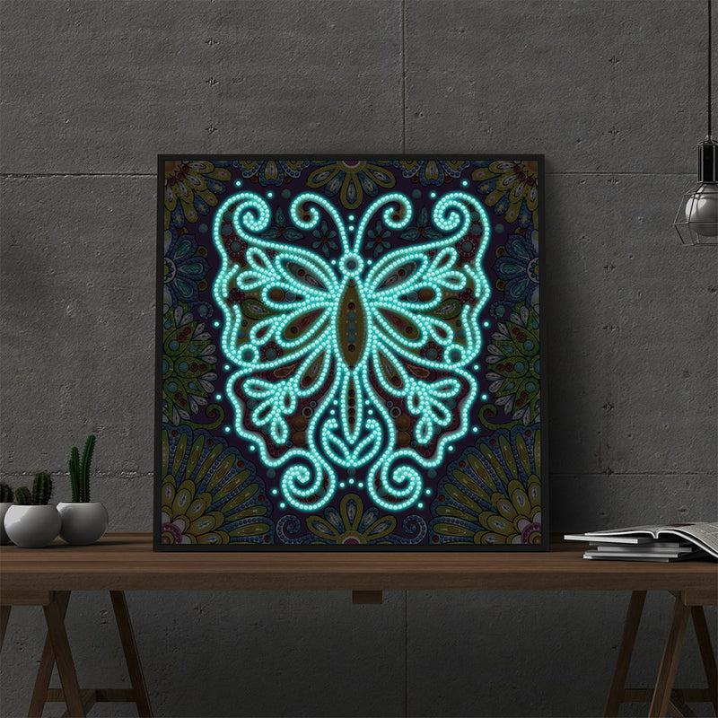 Flower Butterfly Luminous Special Shaped Diamond Painting