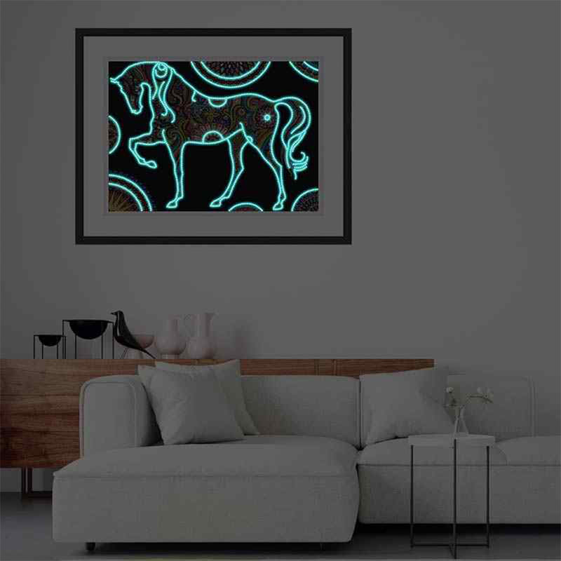 Flower Horse Luminous Special Shaped Diamond Painting