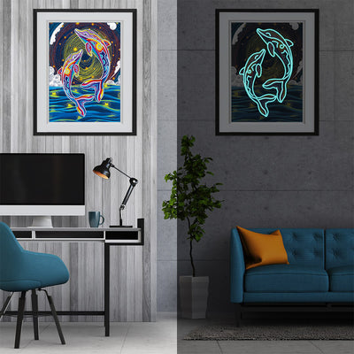 Two Dolphins at Night Luminous Special Shaped Diamond Painting