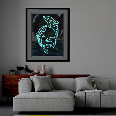 Two Dolphins at Night Luminous Special Shaped Diamond Painting