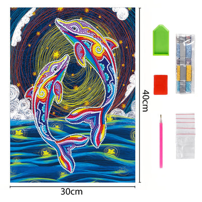 Two Dolphins at Night Luminous Special Shaped Diamond Painting