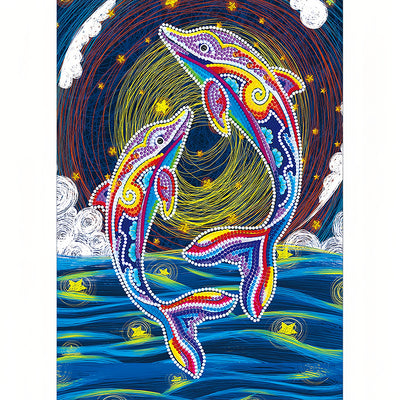 Two Dolphins at Night Luminous Special Shaped Diamond Painting