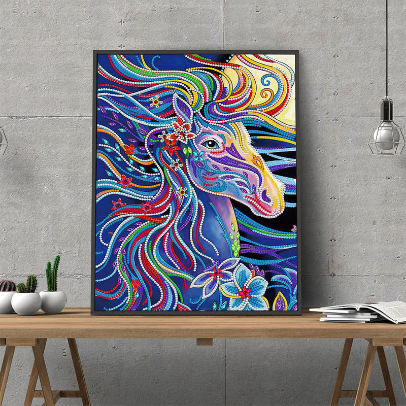 Horse Running with Evening Wind Luminous Special Shaped Diamond Painting