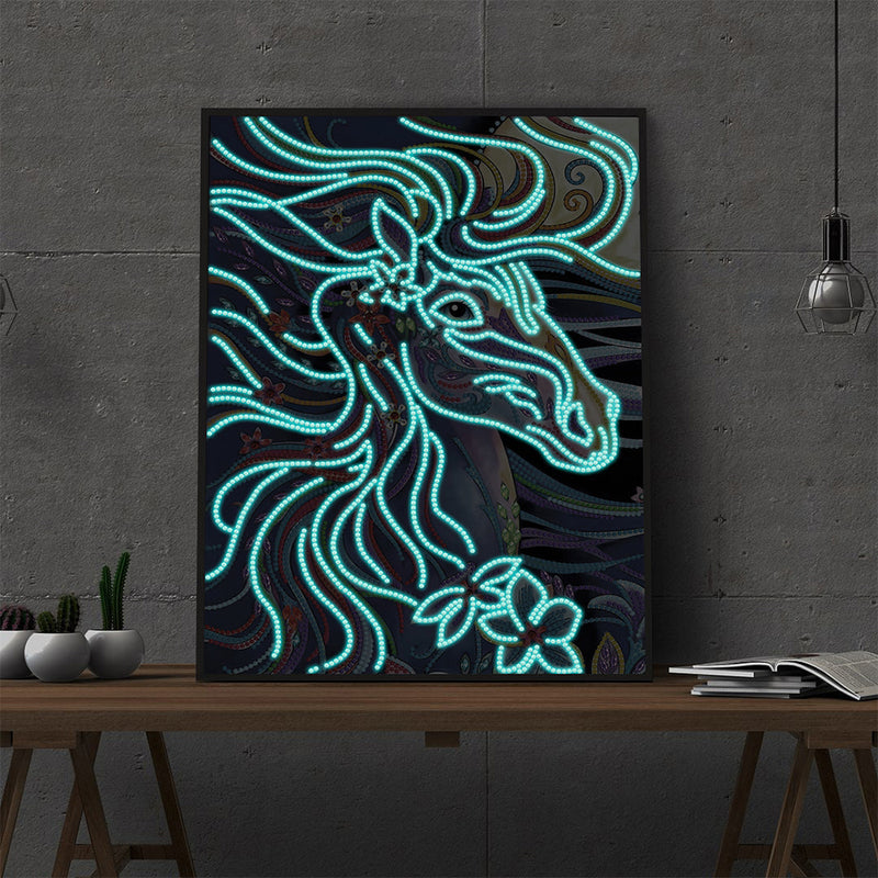 Horse Running with Evening Wind Luminous Special Shaped Diamond Painting