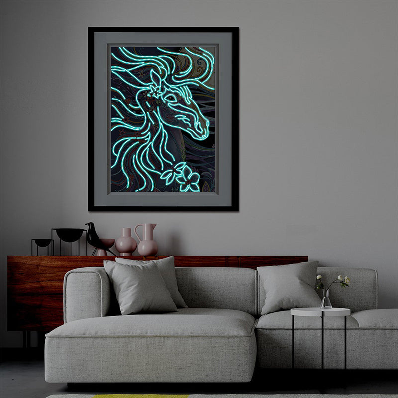 Horse Running with Evening Wind Luminous Special Shaped Diamond Painting