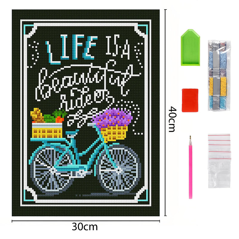 Bicycle Carrying Flowers Luminous Crystal Rhinestone Diamond Painting