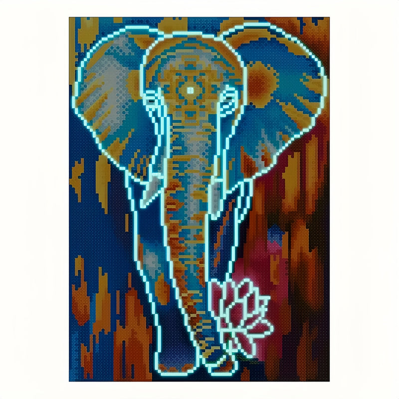 Elephant with Lotus Luminous Crystal Rhinestone Diamond Painting