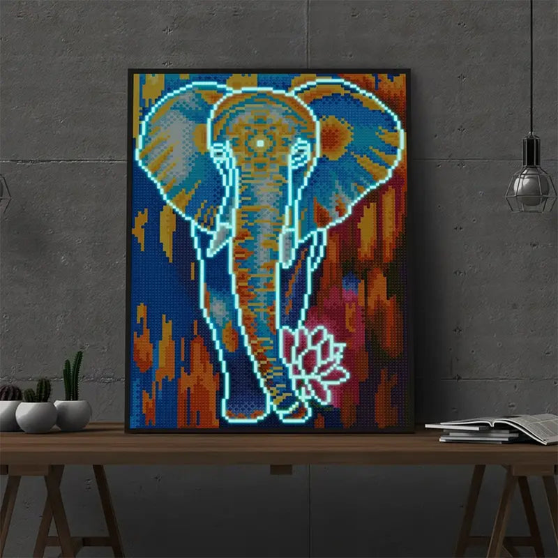 Elephant with Lotus Luminous Crystal Rhinestone Diamond Painting