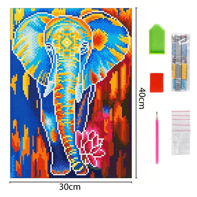 Elephant with Lotus Luminous Crystal Rhinestone Diamond Painting