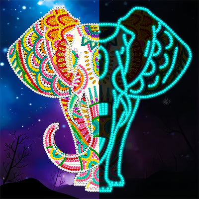 Elephant at Night Luminous Special Shaped Diamond Painting