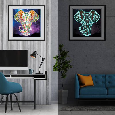 Elephant at Night Luminous Special Shaped Diamond Painting