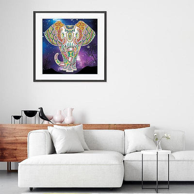 Elephant at Night Luminous Special Shaped Diamond Painting