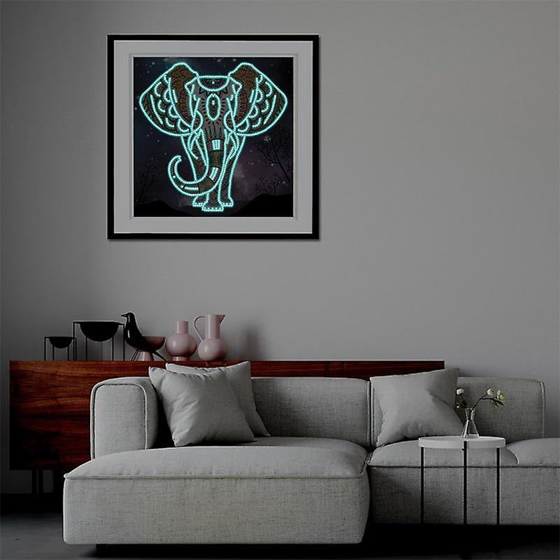 Elephant at Night Luminous Special Shaped Diamond Painting