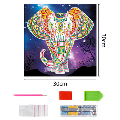 Elephant at Night Luminous Special Shaped Diamond Painting