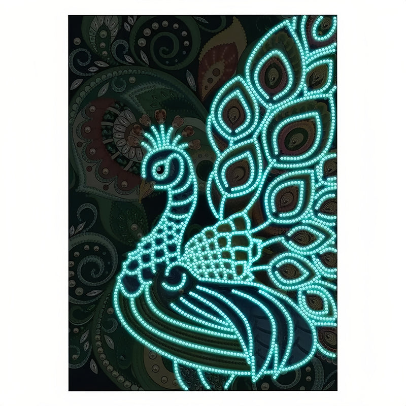 Green and Blue Peacock Luminous Special Shaped Diamond Painting