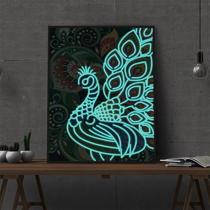 Green and Blue Peacock Luminous Special Shaped Diamond Painting