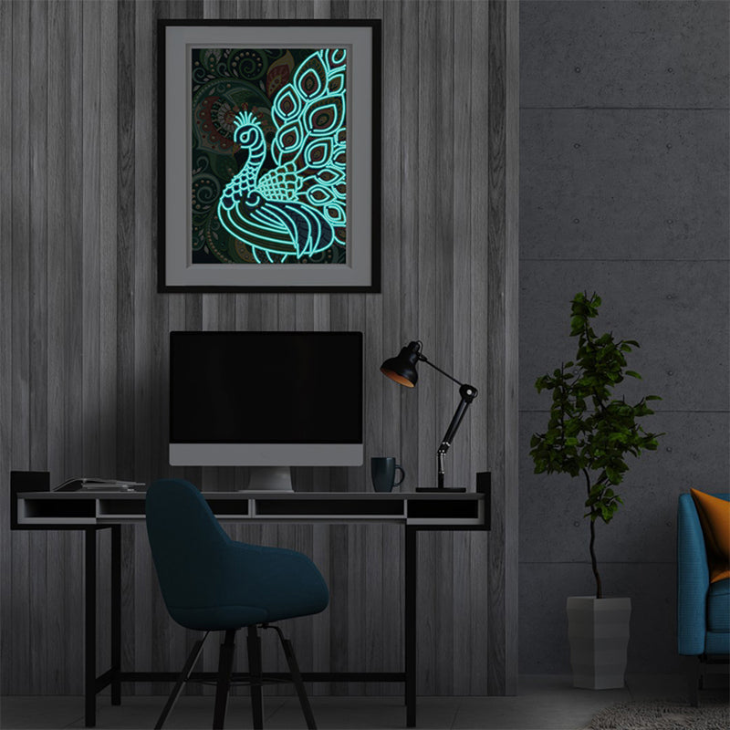 Green and Blue Peacock Luminous Special Shaped Diamond Painting