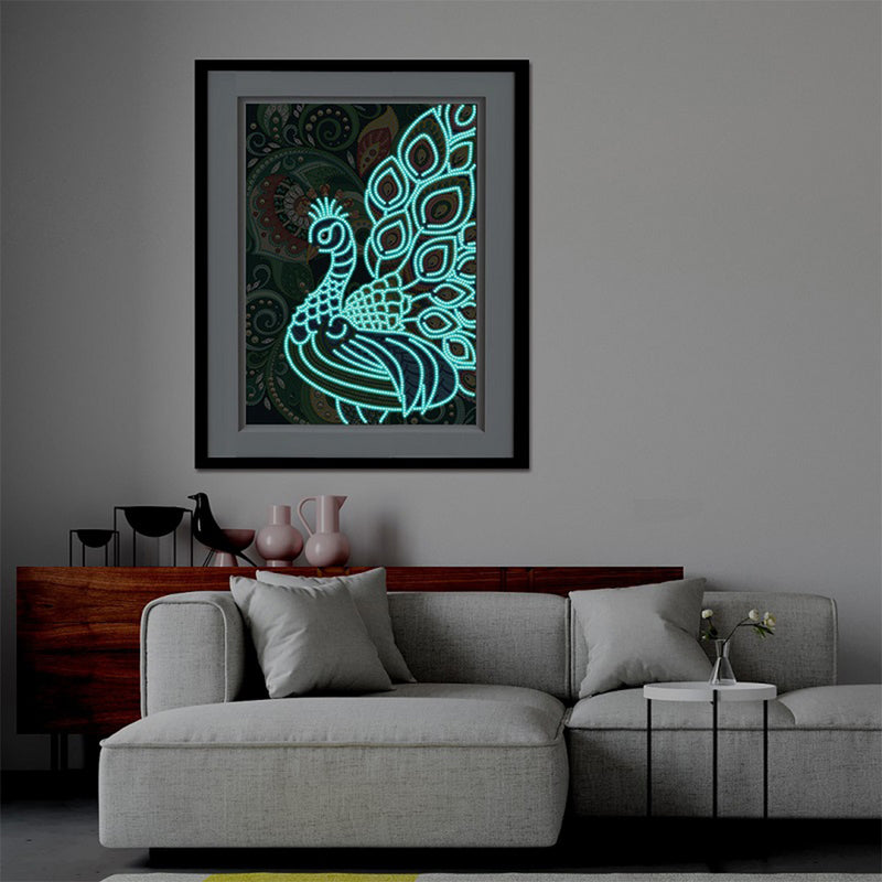 Green and Blue Peacock Luminous Special Shaped Diamond Painting